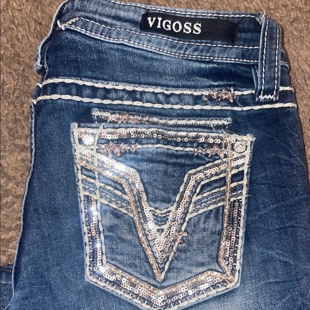 Vigoss Women's Denim Jeans with Silver Sequin Accents
